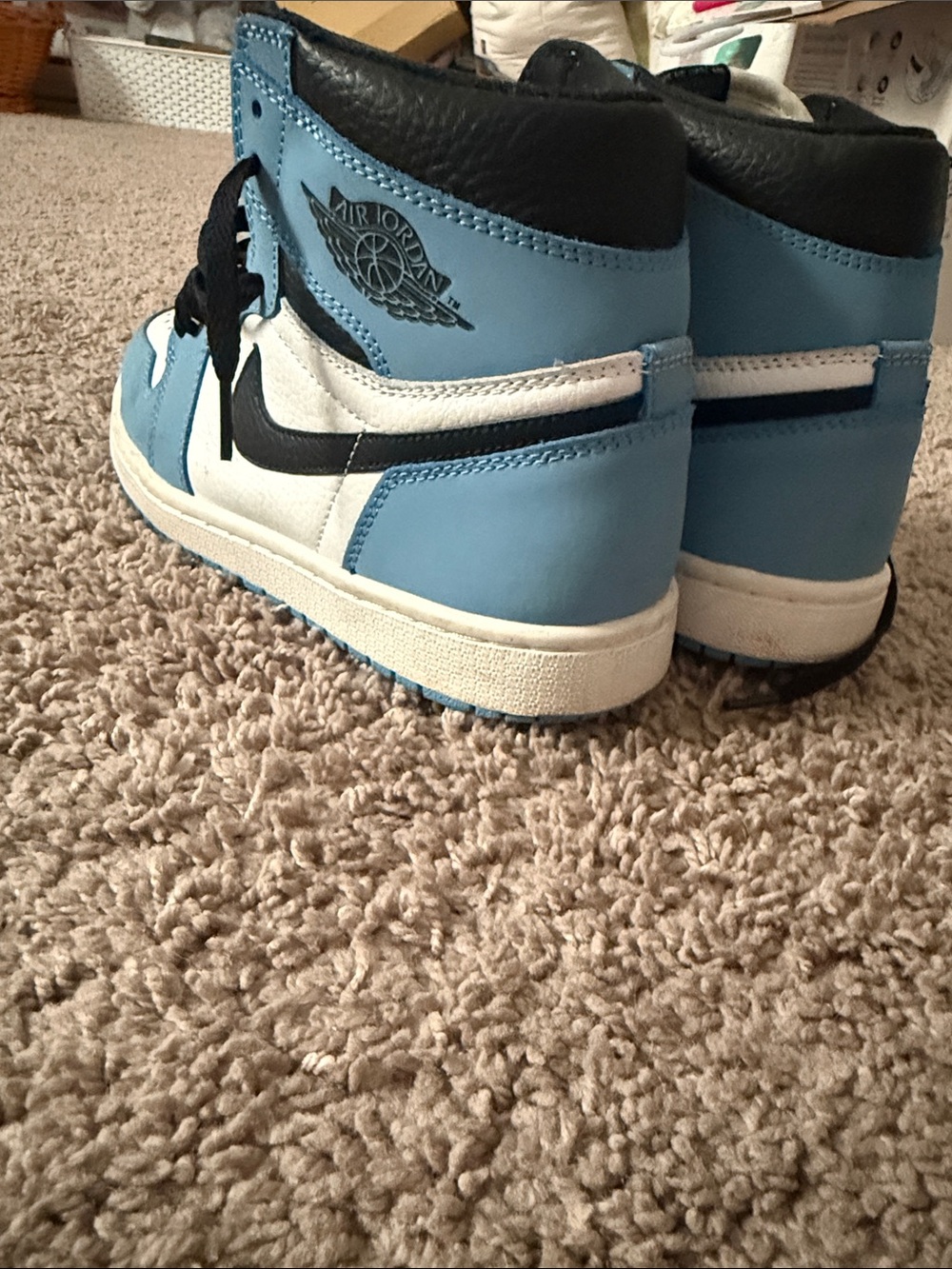 Jordan Kids' High-Top Sneakers in White and Light Blue - Picture 3 of 3
